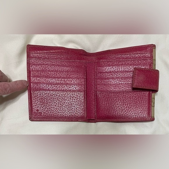 Gucci Authentic Vintage Mono Fabric Compact Wallet, Pink Leather Trim & Interior - Picture 2 of 14